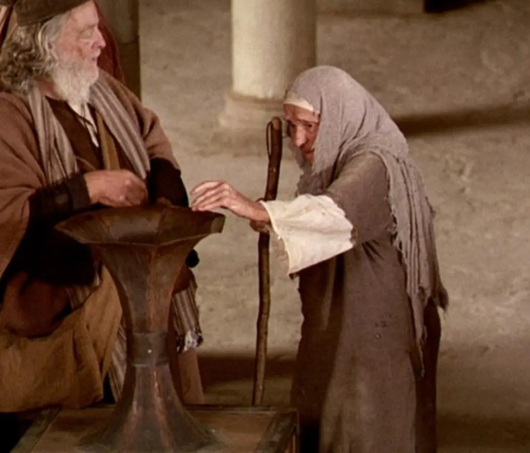 widow giving pennies